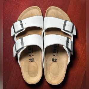 White Birkenstock Arizona Slide Sandals